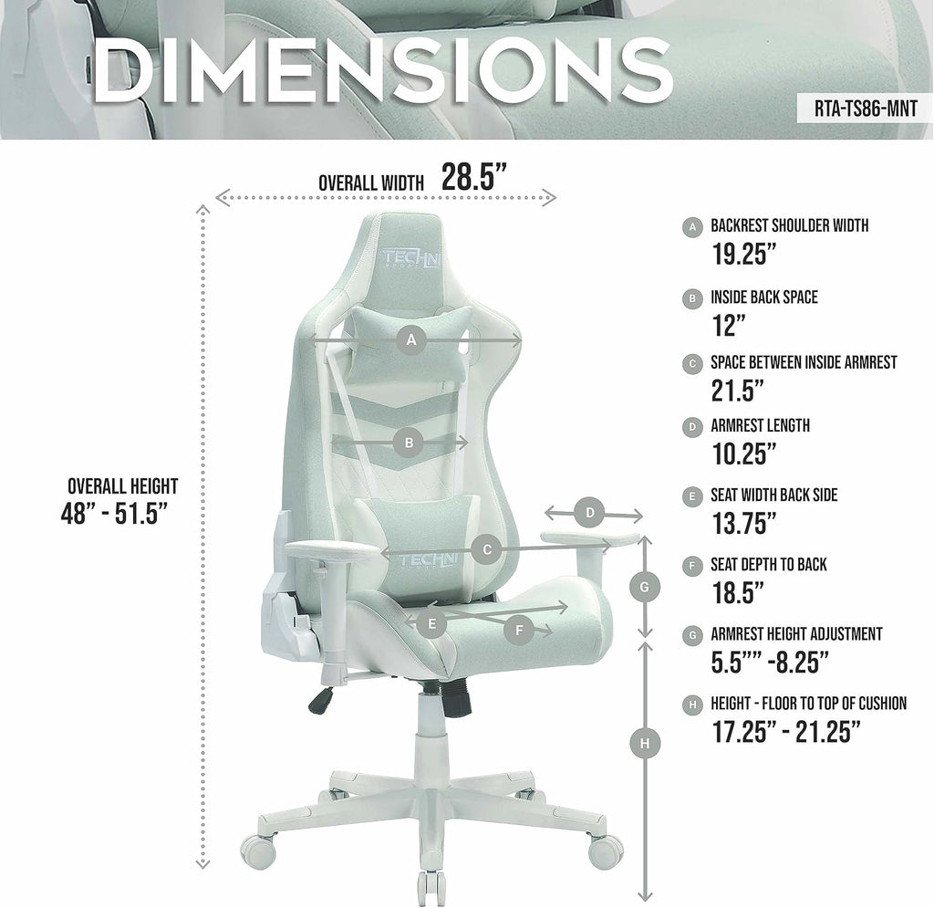 400 Lb Ergonomic High-Back Gaming Chair for Adults,Office Computer Reclining Desk Chairs with Armrests,150° Recline,Lumbar Support,Swivel Comfy Cute Chairs for Home,Small Spaces Furniture,Mint