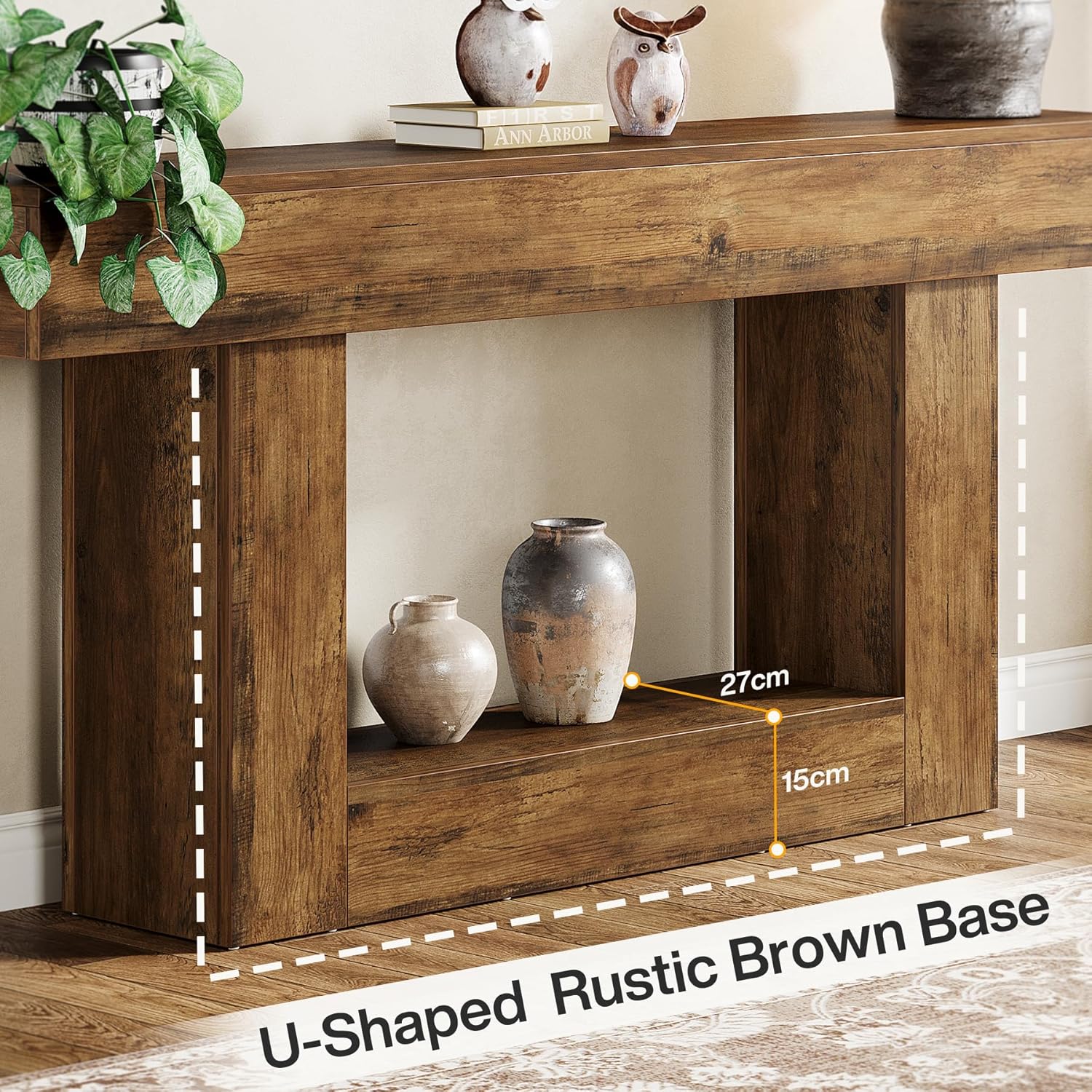 Tribesigns 63' Console Table, Farmhouse 2-Tier Entryway Table with U-Shaped Base, Narrow Long Wood Sofa Table Behind Couch Table for Living Room, Hallway, Foyer, Vintage Brown