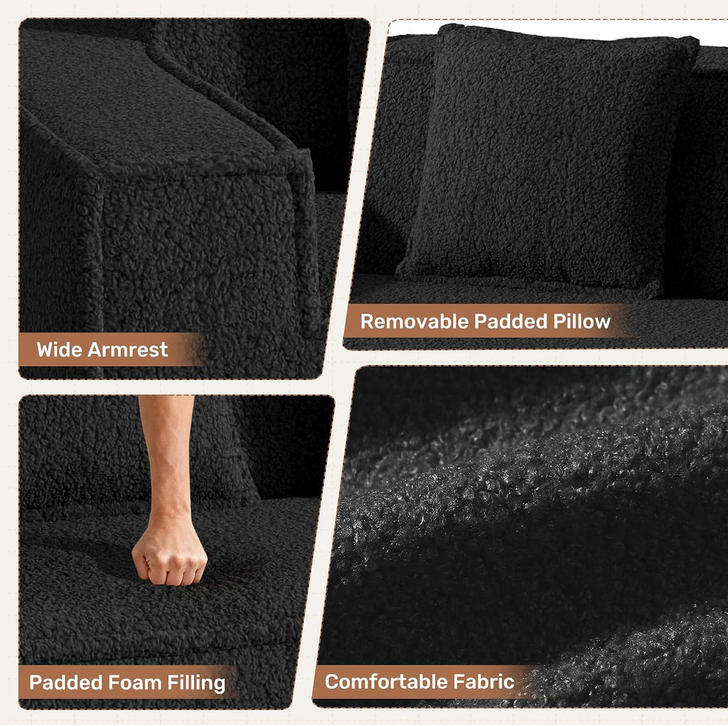 75'' Cloud Loveseat Sofa, No Assembly Required Comfy Deep Seat Couches 1 pcs for Living Room, Bedroom, Apartment(Teddy Fabric-Black)