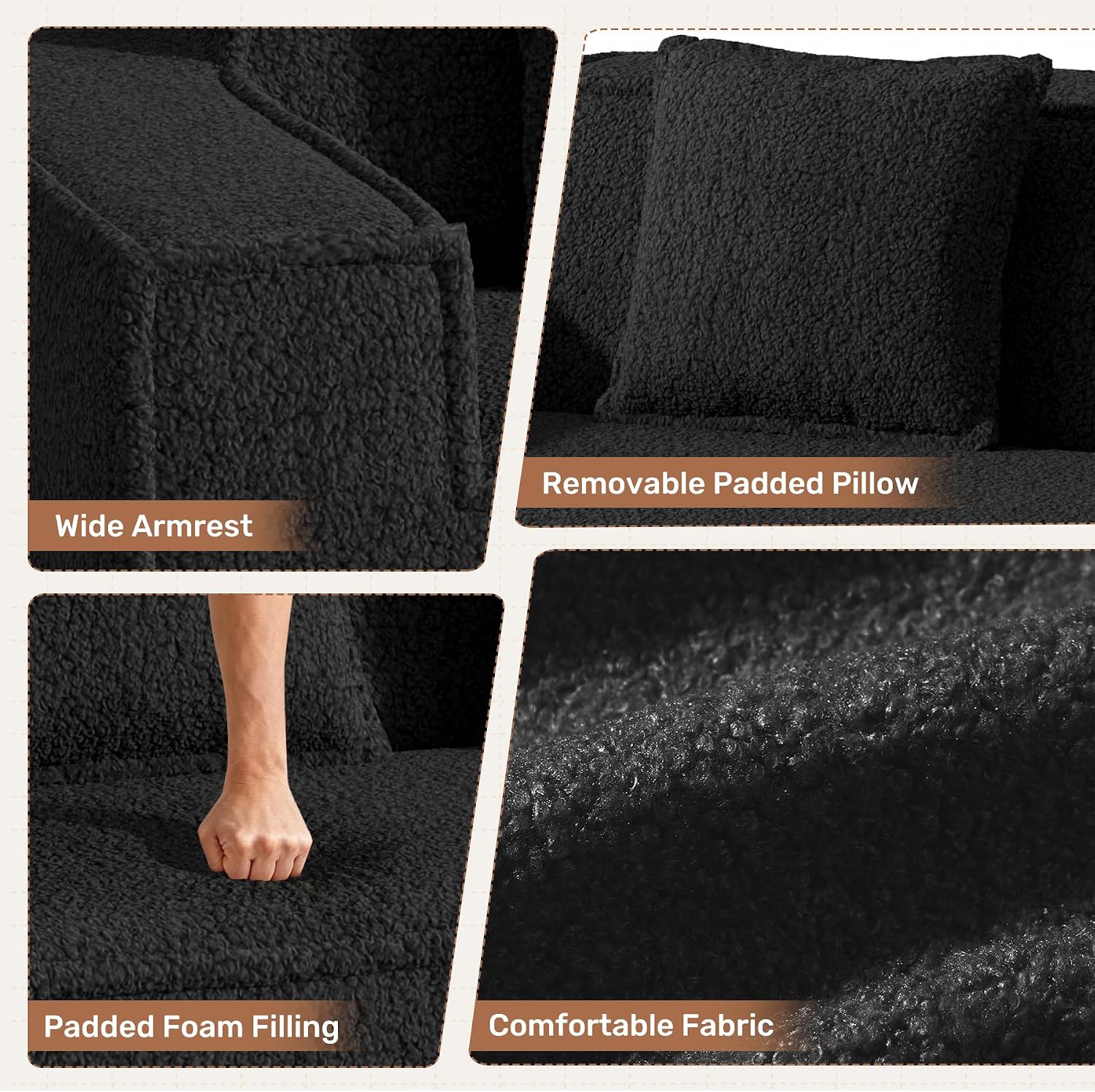 75'' Cloud Loveseat Sofa, No Assembly Required Comfy Deep Seat Couches 1 pcs for Living Room, Bedroom, Apartment(Teddy Fabric-Black)