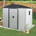 89in x 47in Heavy-Duty Outdoor Metal Storage Shed with Floor Foundation & Window - Galvanized Steel Tool Shed, Tiny Home Backyard Solution w/Lock, Shelves & Anchors,White+Black
