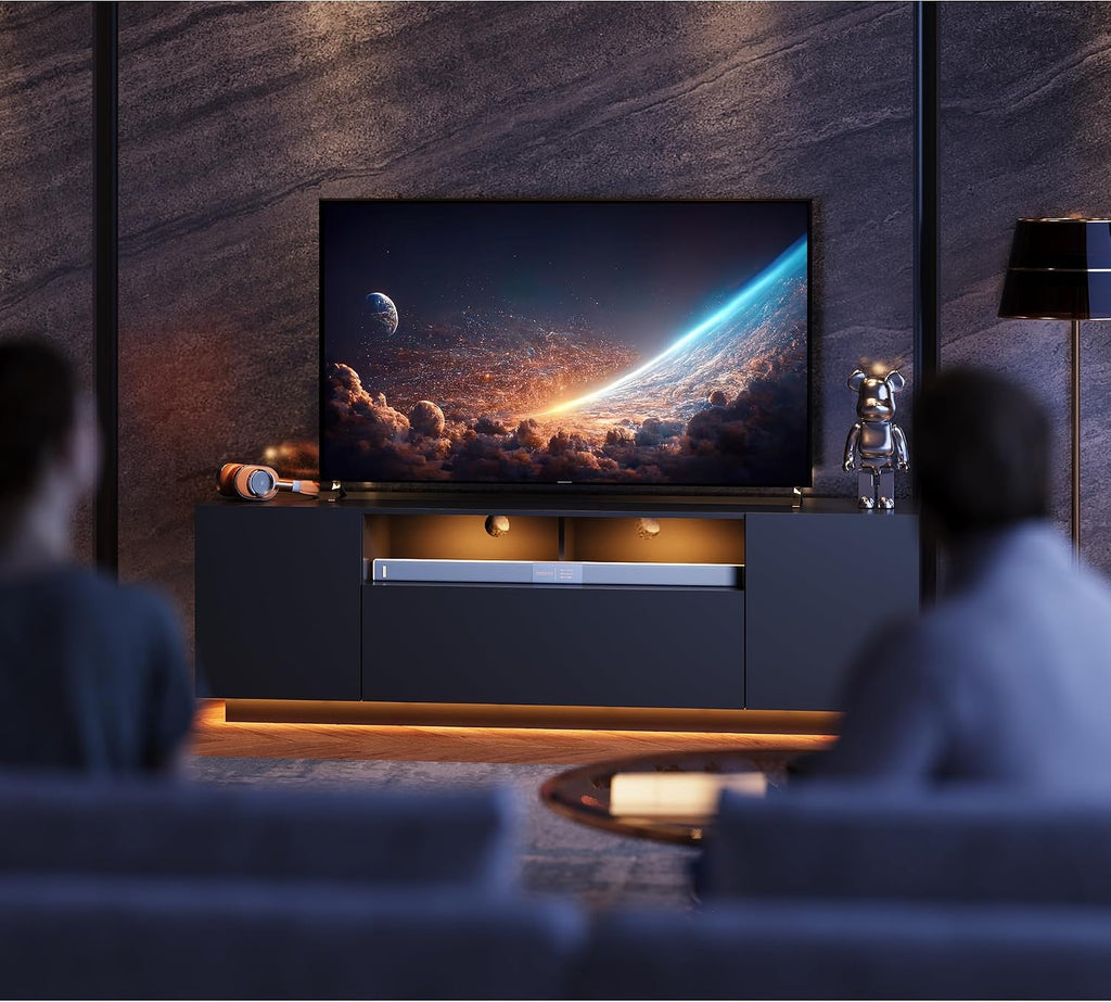 WLIVE Modern TV Stand for 65 Inch TV, Entertainment Center with LED Lights & Large Storage Cabinets, Sturdy Media Console for Living Room, Bedroom, Gaming(Black)