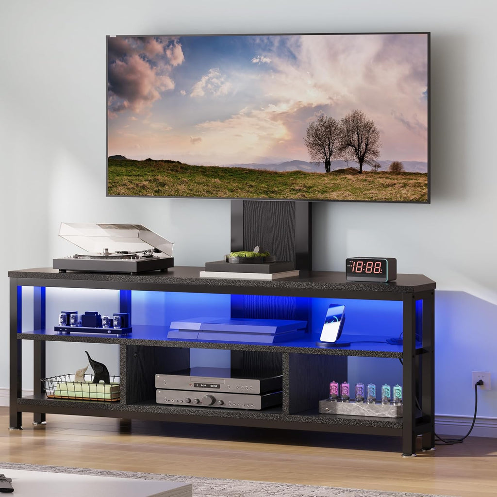 DWVO Black TV Stands for Living Room w/Power Outlet, TV Stand with Mount, LED Entertainment Center for 70/65/60 inch TV, Height Adjustable TV Console Cabinet, Black