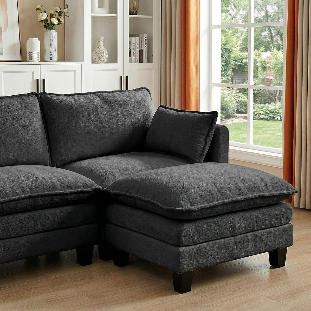 Eafurn Modular Sectional Sofa with Movable Ottomans for Living Room, 4 Seater Convertible U Shaped Sectional Couch Modern Reversible Chenille Sofa Set w/USB Ports and Side Pockets