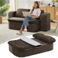 Futon Sofa Bed with Blanket, Convertible Folding Boneless Compressed Faux Fur Memory Foam Floor Loveseat Sleeper Sofa Couch Full Size Bed with Pillows for Guest Room Living Room Small Space, Brown