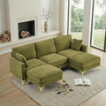 VINGLI 100' W U Shaped Couch with Ottoman, 22' Deep Seat Comfortable Sectional Couches for Living Room, 3 Seater Chenille Fabric Cloud Sofa for Apartment, Small Spaces, Bedroom, Green