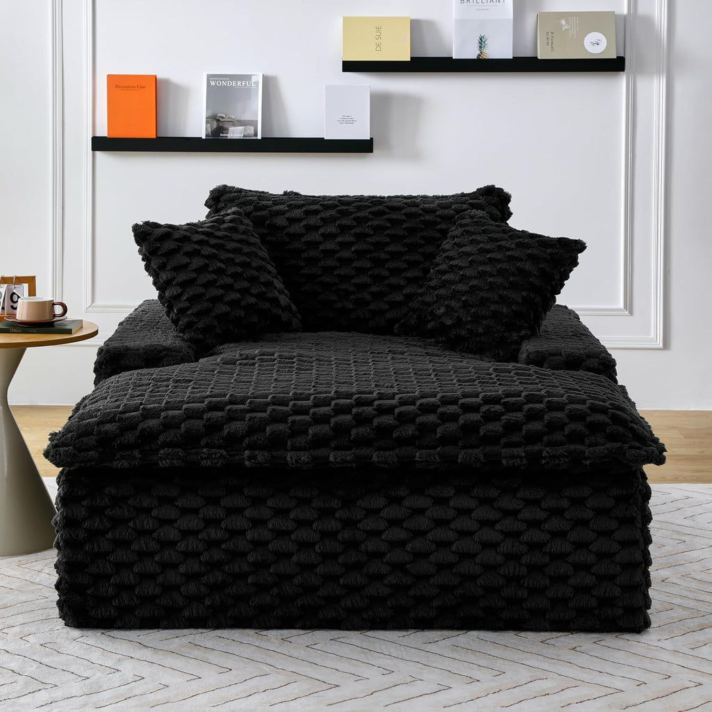 51 Inch Lounge Sofa, Boneless Cloud Couch for Living Room Bedroom, Comfy Reading Chair for Adults, Soft Textured Sleeper Chair with 2 Pillows, Frameless Floor Seating (Black)