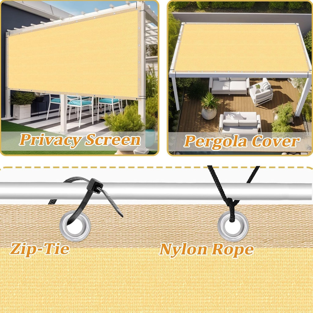 Shade&Beyond Customized Size 12' X 16' Shade Cloth with Grommets, 90% UV Protection Pergola Shade Cover Mesh Tarp Sun Screens for Patio GN09, Sand