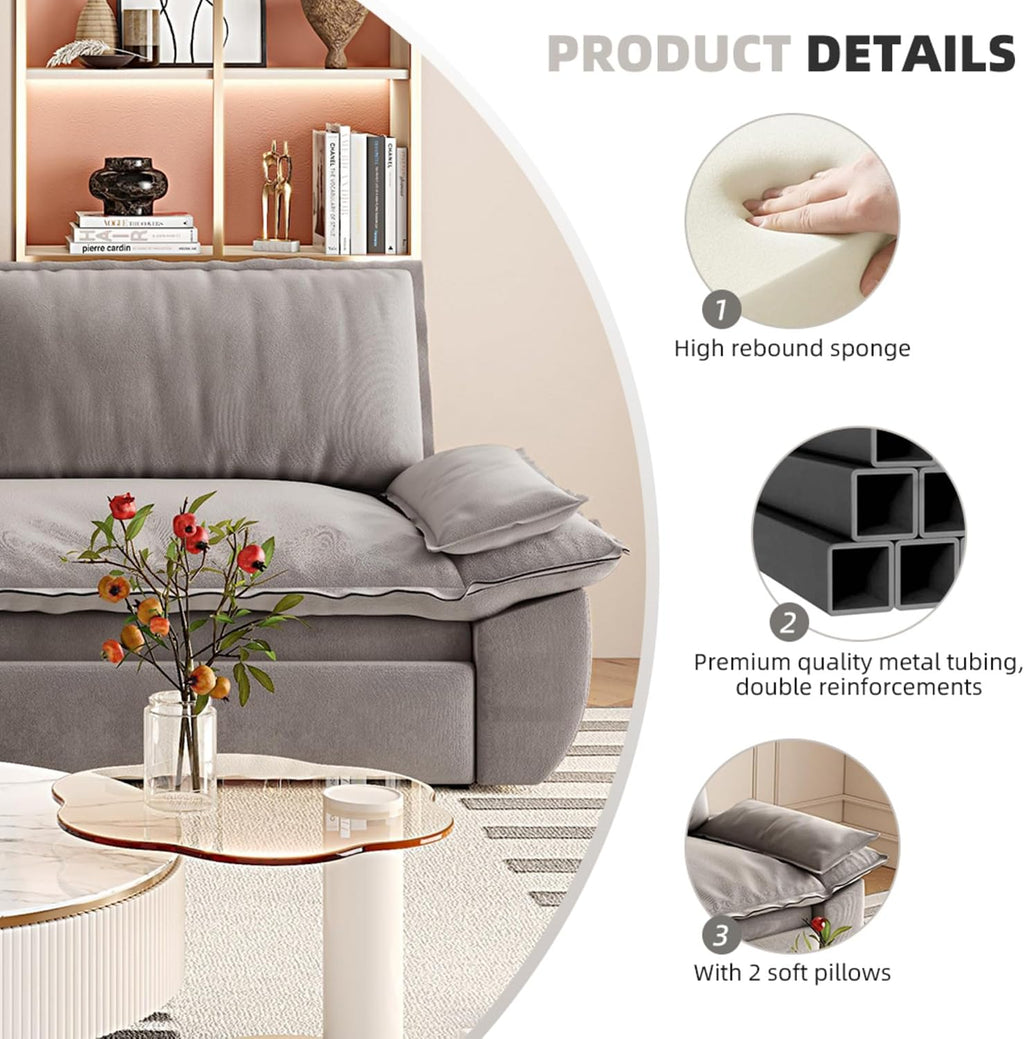 3 in 1 Convertible Queen Sleeper Sofa Bed Comfy Pull Out Futon Couch Bed 73.2' Modern Velvet Recliner Loveseat Sofa Multi-Functional Grey Cloud Couch for Living Room,Apartment,Office (Grey 73.2')