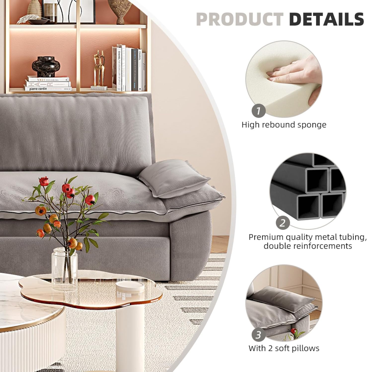 3 in 1 Convertible Queen Sleeper Sofa Bed Comfy Pull Out Futon Couch Bed 73.2' Modern Velvet Recliner Loveseat Sofa Multi-Functional Grey Cloud Couch for Living Room,Apartment,Office (Grey 73.2')