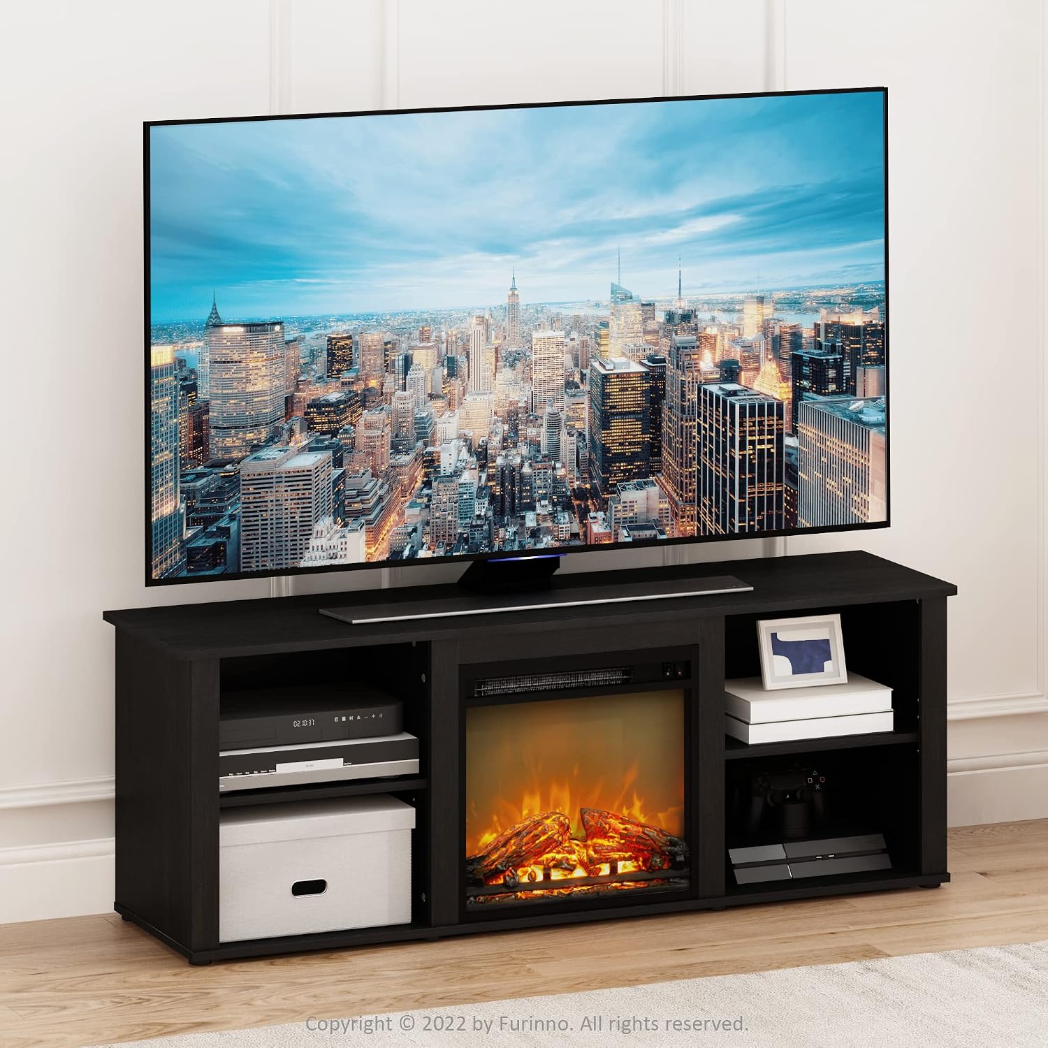 Furinno Classic 60 Inch TV Stand with Fireplace, Americano