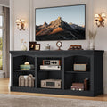 YITAHOME Farmhouse TV Stand with Cord Management for 75/80 Inch TV, Entertainment Center with Adjustable Shelf & Open Storage, 70' TV Console Table for Living Room (Black)