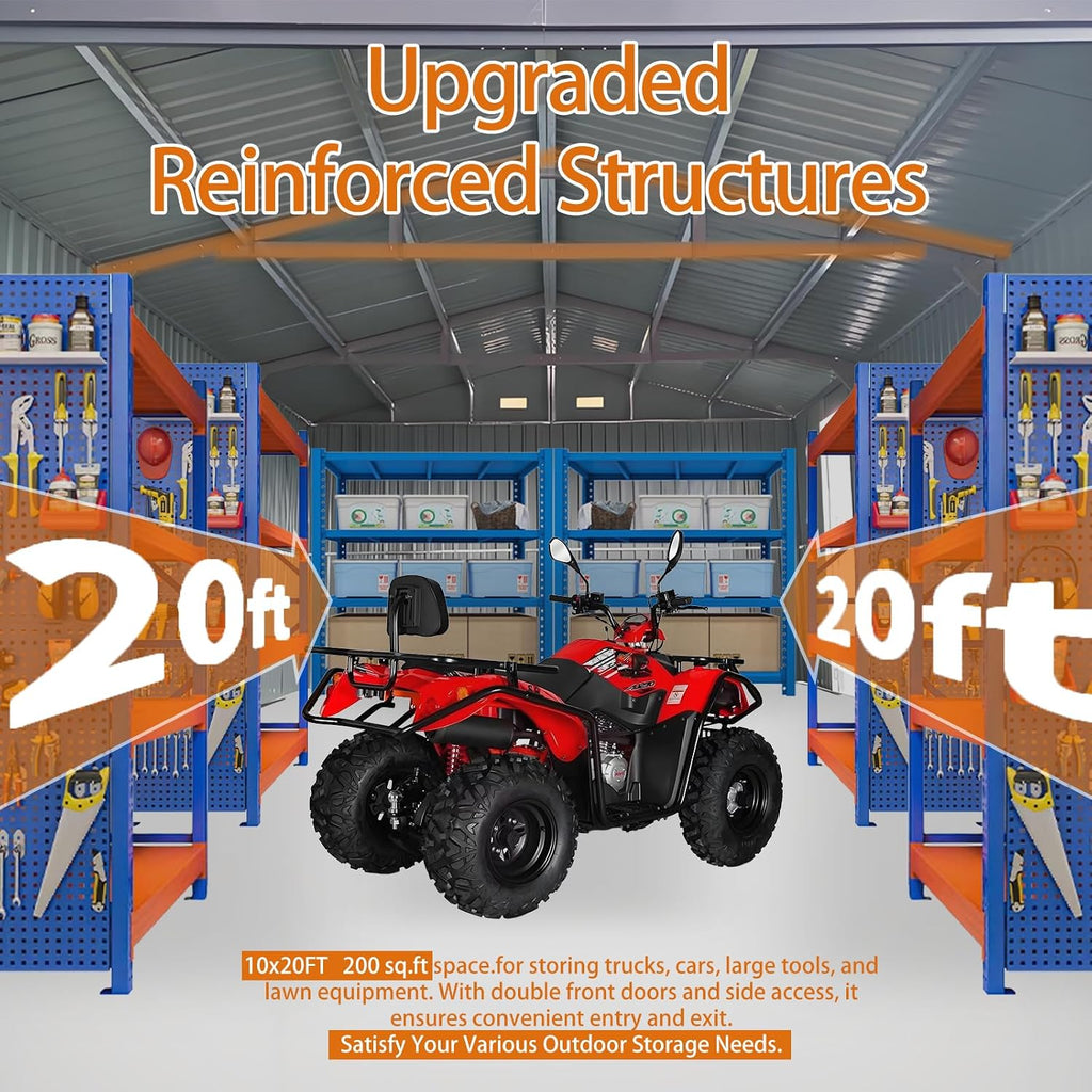 13x20ft Outdoor Storage Shed, Metal Storage Shed Heavy Duty, Large Garage Shed with 2 Doors 4 Vents 2 Translucent Roof