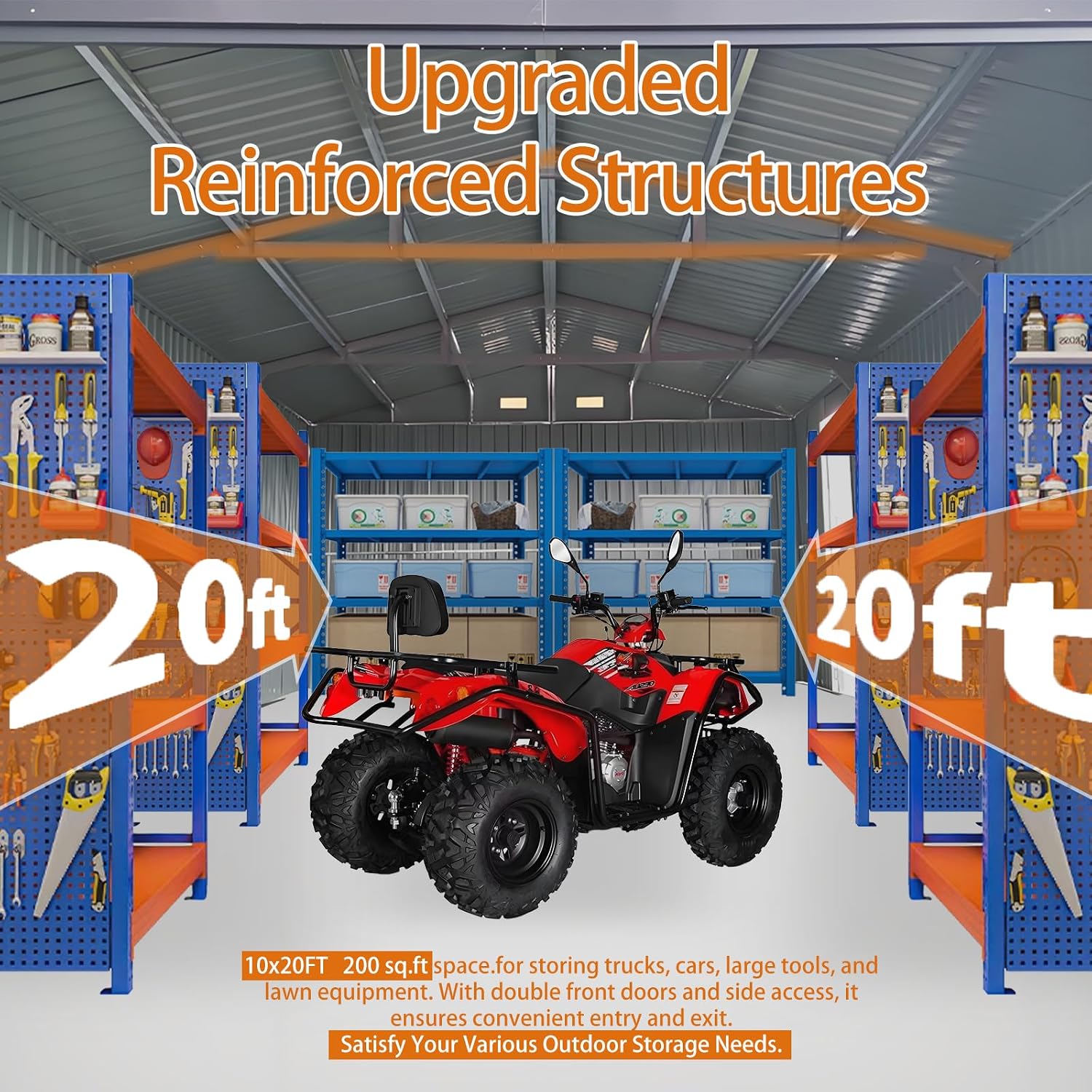 13x20ft Outdoor Storage Shed, Metal Storage Shed Heavy Duty, Large Garage Shed with 2 Doors 4 Vents 2 Translucent Roof