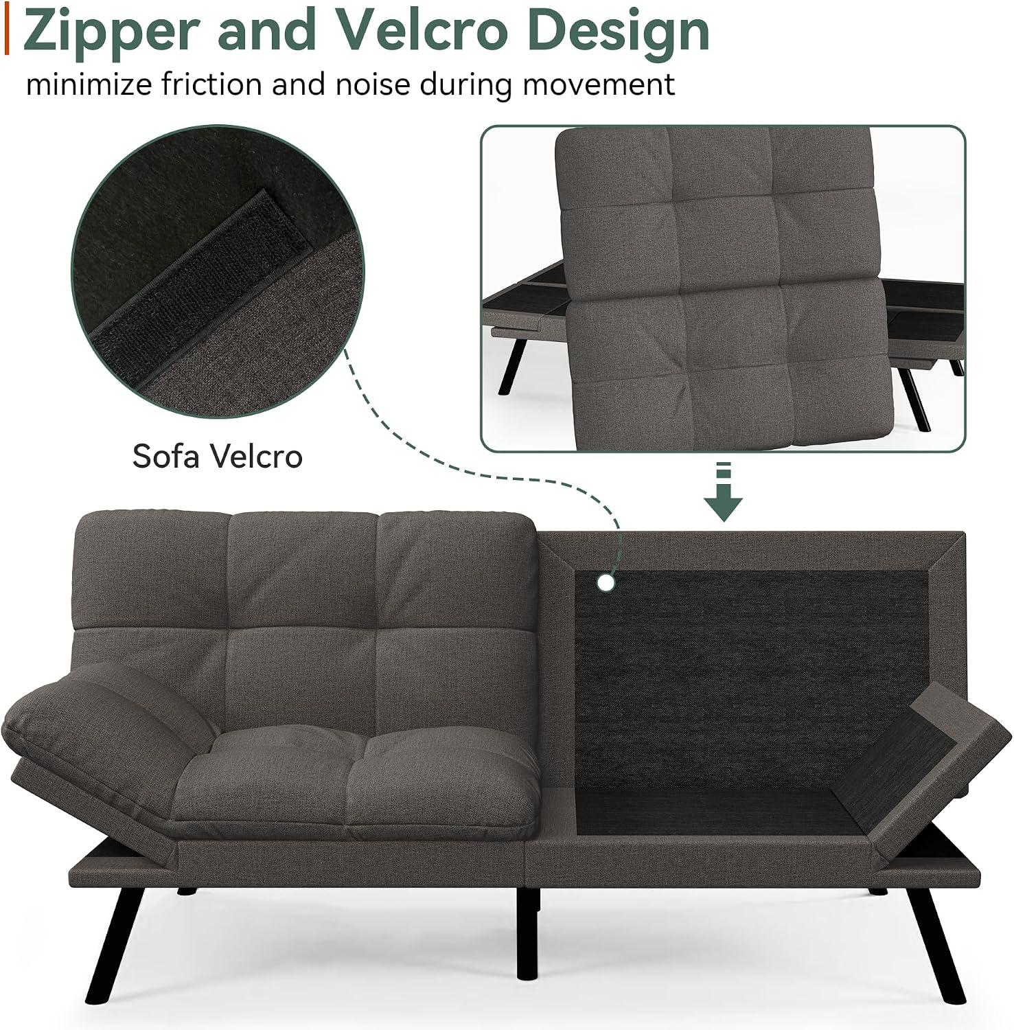 Opoiar Convertible Futon Sofa Bed,71' Memory Foam Futon Couch,Detachable Cushion,Adjustable Backrest & Armrest,Linen Modern Loveseat Sleeper Recliner for Living Room,Office,Apartment,Retro Grey
