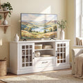 Giantex Farmhouse TV Stand for 65/70 Inch TV, Tall Entertainment Center with Storage Cabinets, Glass Doors, Drawer, Removable Shelves, Media TV Console Table for Living Room, Bedroom (White)