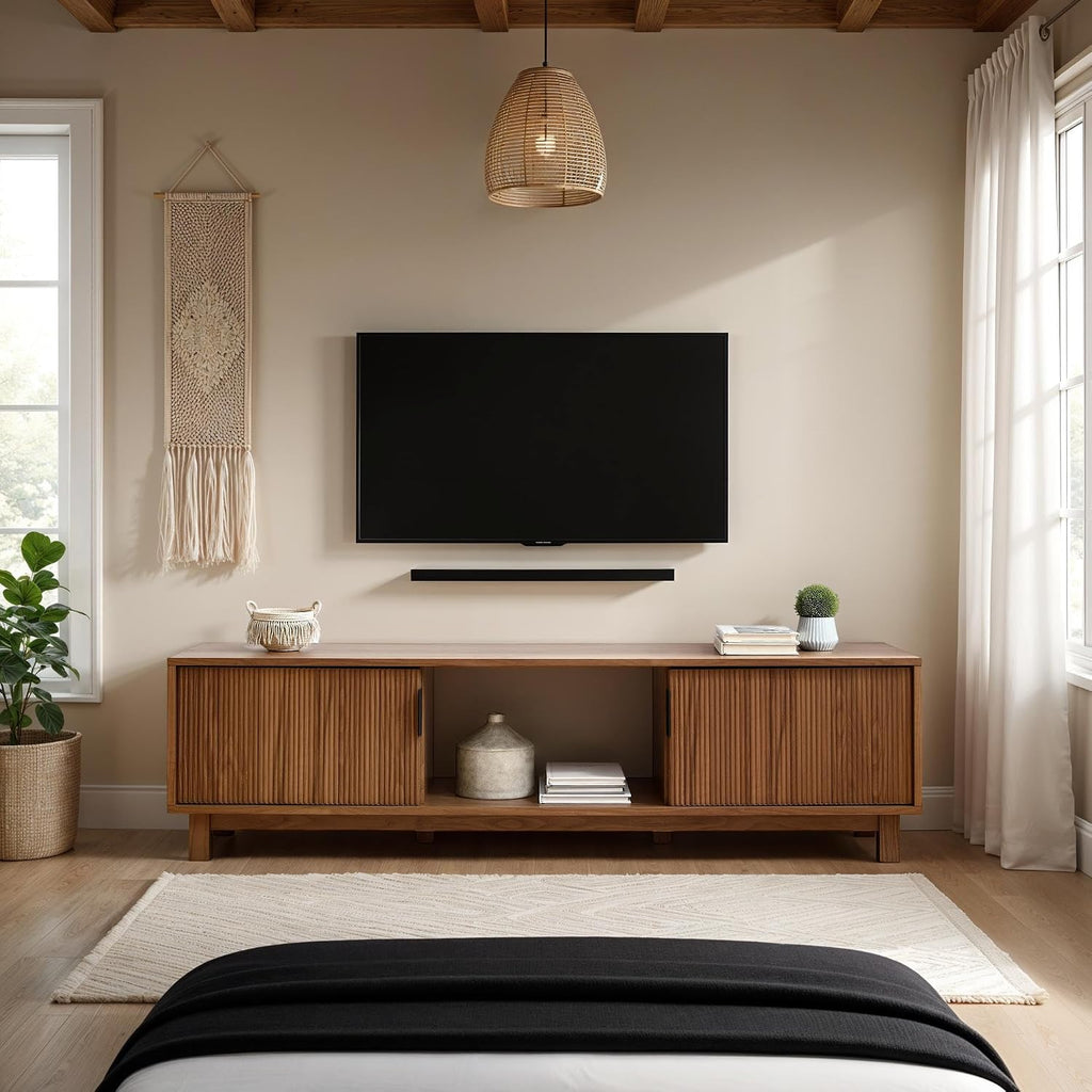 Walker Edison Arundo Fluted TV Stand for TVs up to 65 Inches, 58' TV Stand, Mocha