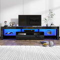 St.Mandyu 86IN LED TV Stand for 90/100 inch TV, High Glossy Modern Entertainment Center with Drawer and Led Lights, Television Table Media Console for Living Game Room Bedroom, Black