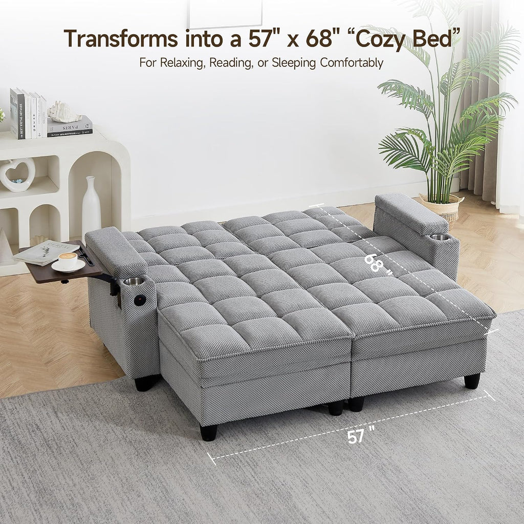 70.9' Chaise Lounge Chair Indoor, Oversized Boucle Upholstered Sofa Bed, Adjustable Backrest Deep Seat Reading Chair, Sofas Couches for Living Room with Storage, Cup Holders and 360° Swivel Side Table