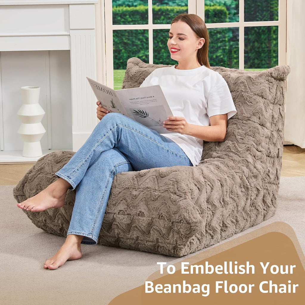 Bean Bag Chairs for Adults Giant Bean Bag Chair Memory Foam BeanBag Chair Bean Bag Sofa with Filler Faux Fur Fireside Beanbags Lazy Sofa for Living Room Bedroom Office (Brown Chevron, Single)