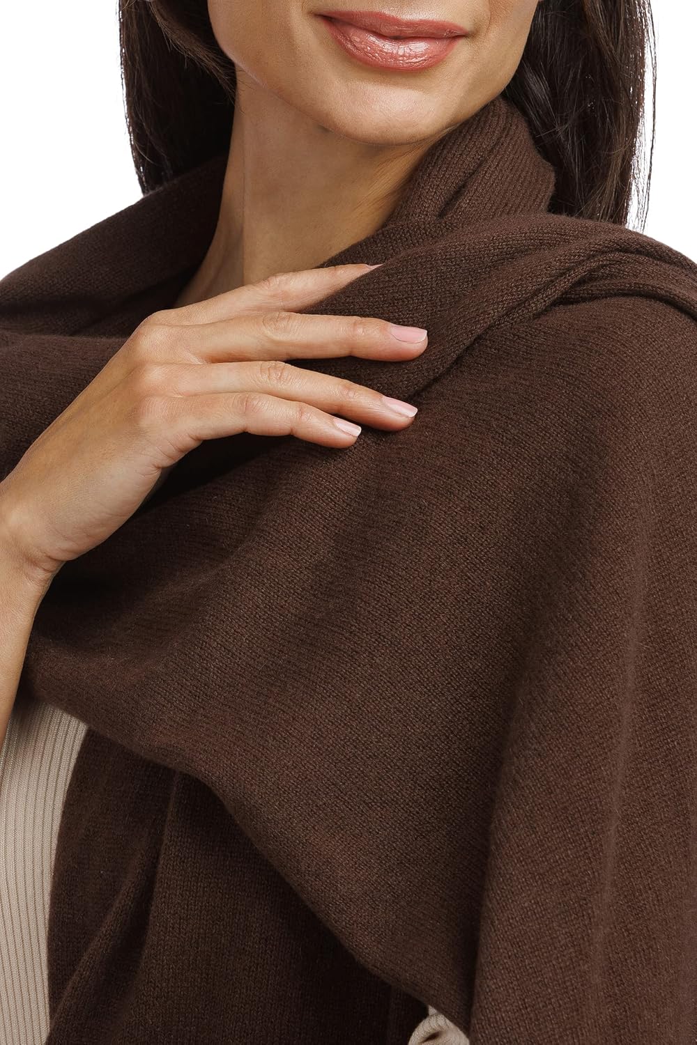 Fishers Finery Women's 100% Cashmere Knit Shawl Wrap with Fringe | Oversized 78' long by 28' wide