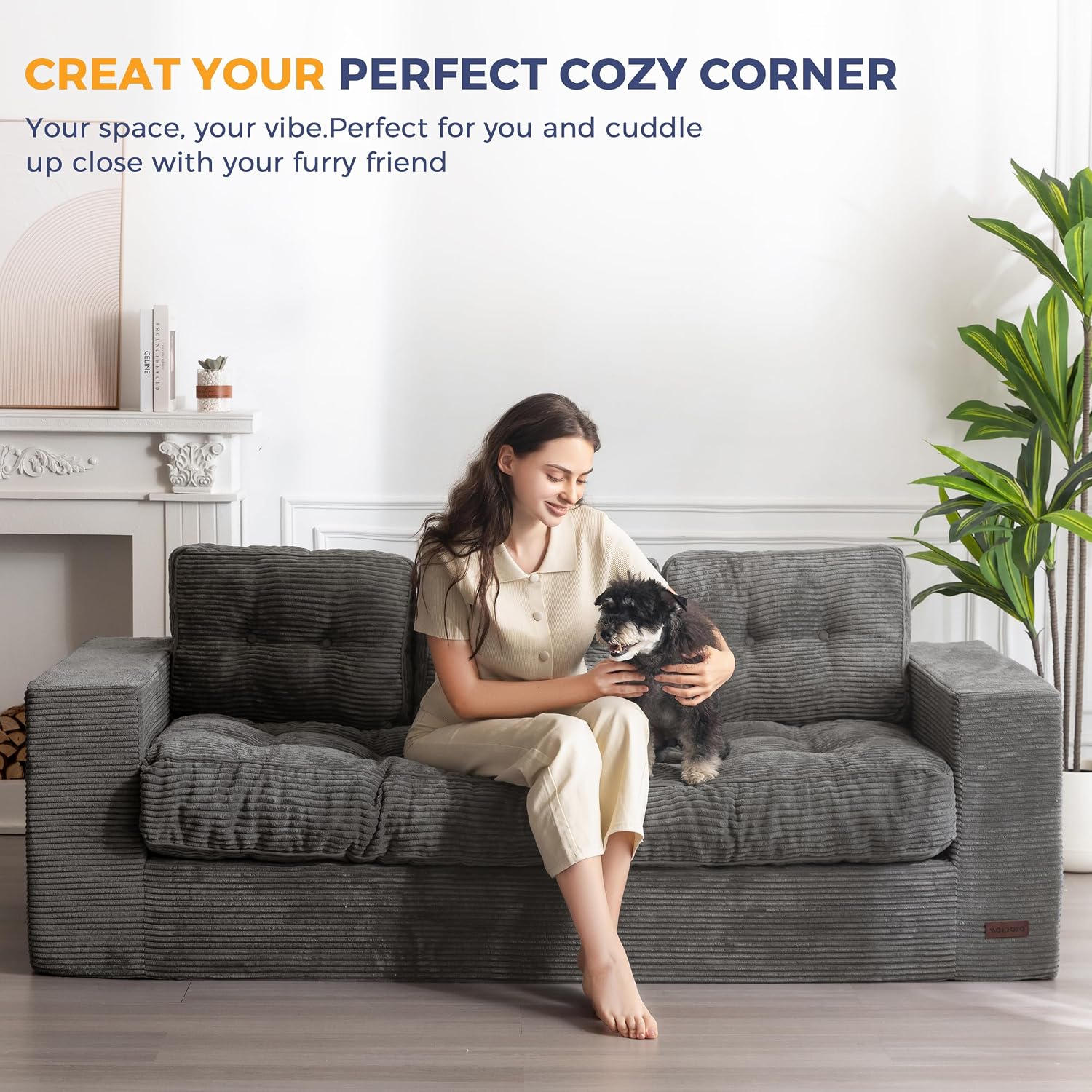 MAXYOYO 3 Seater Couch for Living Room, Boneless Couch with Tufted Cushion & Backrest, Upholstered Floor Sofa, Sofa in A Box, Dark Grey