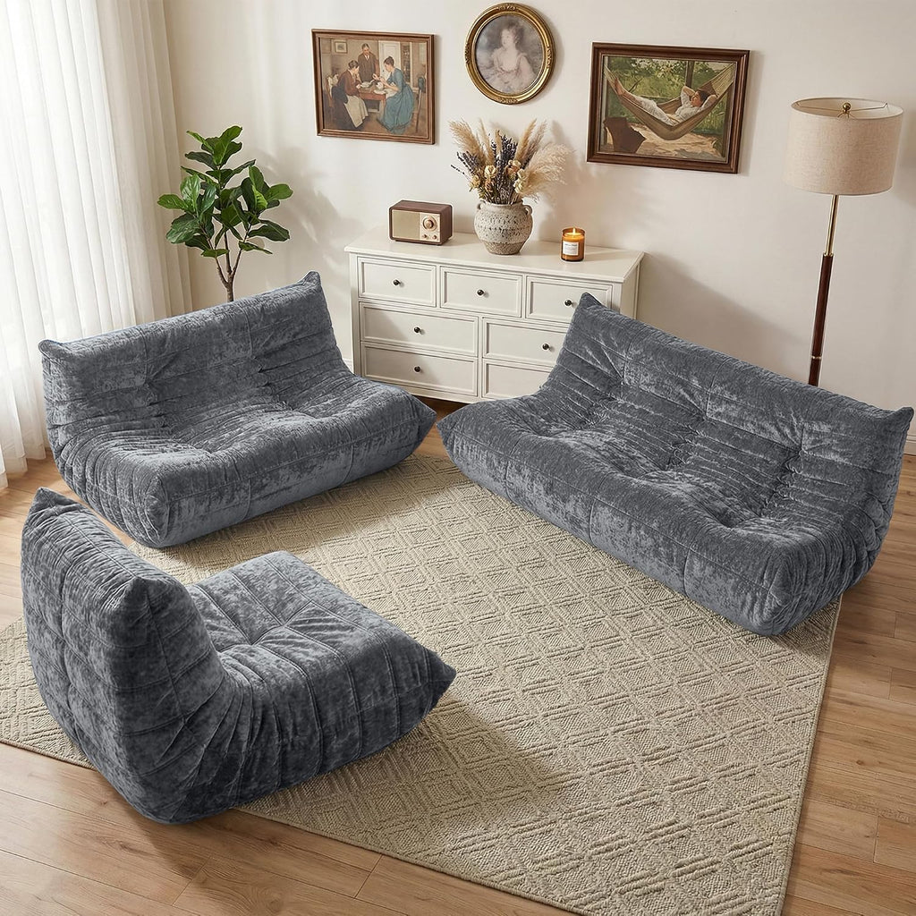 HABUTWAY Bean Bag Chair, Giant Bean Bag Chairs for Adults, 3 Seater Fireside Chair, Lazy Large Floor Bean Bag Sofa for Living Room, Bedroom, Dorm, Office (Grey)