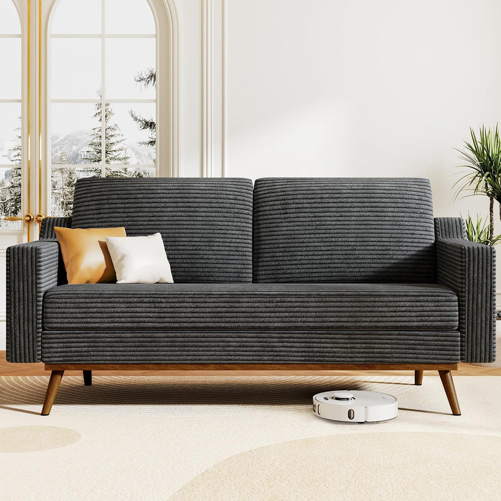 65.4' Loveseat Sofa,Comfy Grey Corduroy Love Seat Couches for Living Room,Mid Century Modern Small Couch for Bedroom Office with Spring Cushion,Solid Wood Frame,Tool-Free Assembly