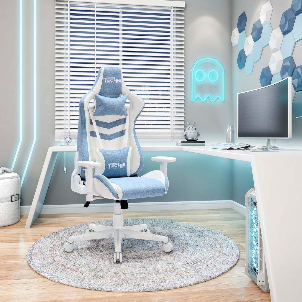 400 Lb Ergonomic High-Back Gaming Chair for Adults,Office Computer Reclining Desk Chairs with Armrests,150° Recline,Lumbar Support,Swivel Comfy Cute Chairs for Home,Small Spaces Furniture,Blue