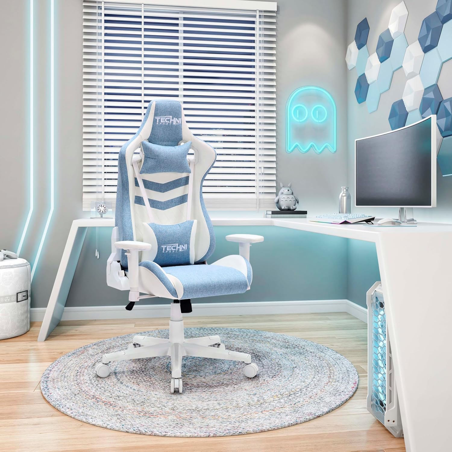 400 Lb Ergonomic High-Back Gaming Chair for Adults,Office Computer Reclining Desk Chairs with Armrests,150° Recline,Lumbar Support,Swivel Comfy Cute Chairs for Home,Small Spaces Furniture,Blue