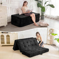 MAXYOYO Folding Sofa Couch Bed, 6 Inch Tri-Fold Floor Sofa Bed, Folding Mattress with Handles, Soft Faux Fur Folding Bed with Supportive Foam Filling, Portable Couch for Living Room, Queen, Black