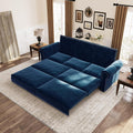 93.7' King Pull Out Sofa Bed, Velvet Sleeper Sofa Couch, 3 in 1 Convertible Futon Couches for Living Room, Small Space, Apartment, Office, Bedroom, Modern Rivet Armrest, Blue
