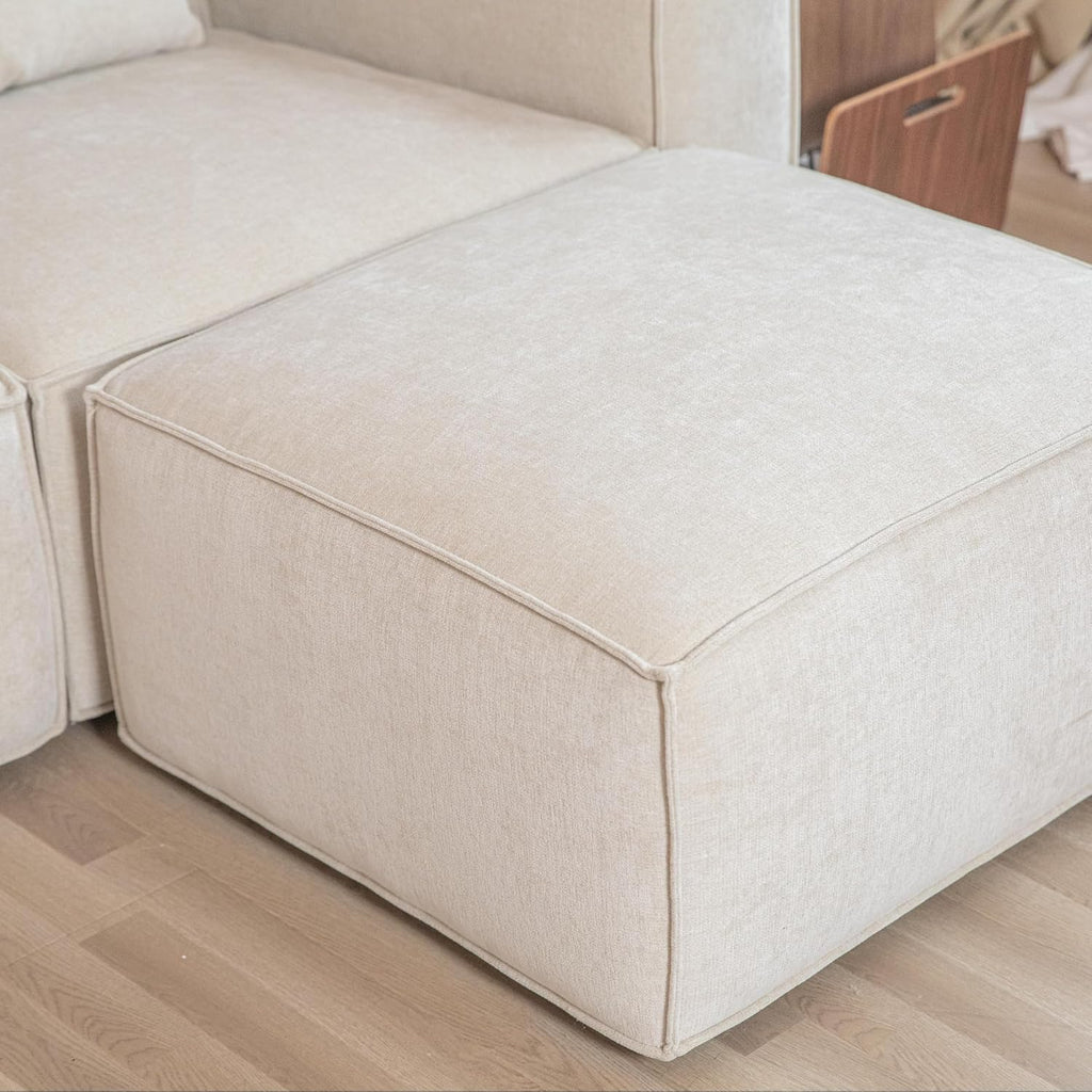 Acanva Luxury Modular Sectional Living Room Sofa Set, Modern Minimalist Style Couch with Ottoman and Chaise, U-Shape, Linen-Like Cream