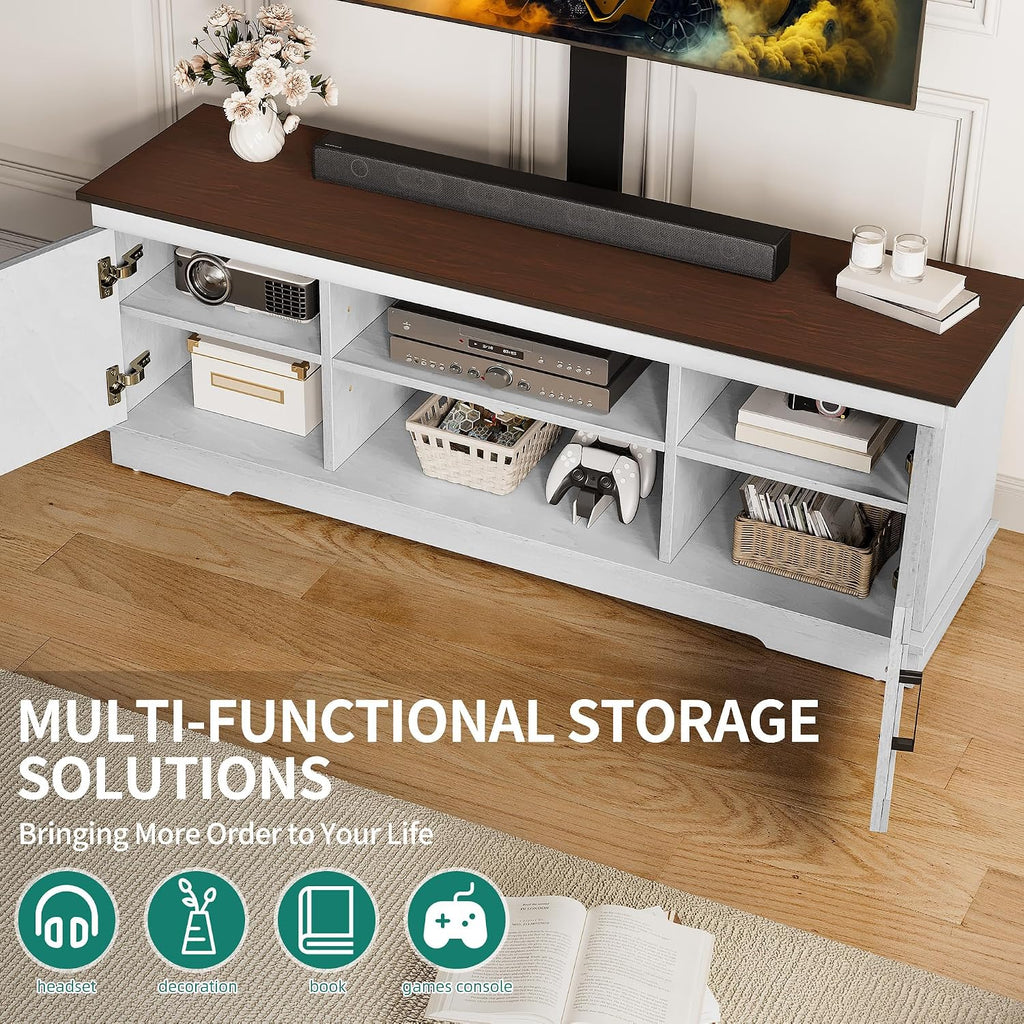 YITAHOME TV Stand with Mount for Living Room, Farmhouse TV Stand for 70 inch TV Entertainment Center, Media Console with Height Adjustable Mount, Grey White & Espresso