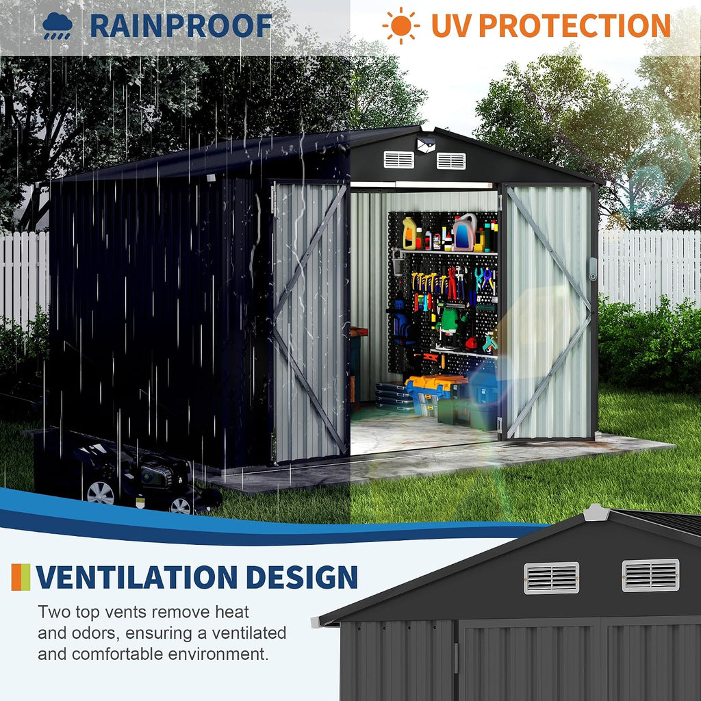 8X10 FT Metal Storage Sheds Outdoor, Metal Yard Sheds Garden Shed Kit, Tool Shed with Lockable Door, Utility Sheds Buildings with Air Vent for Backyard Garden Patio Lawn
