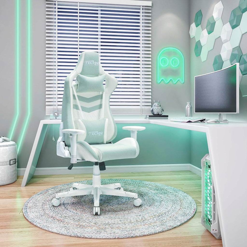 Ergonomic Office Gaming Chairs for Adults 400 Lb, High-Back Computer Desk Chair with 2D Armrests, 150° Swivel, Lumbar Support,Comfy Reclining Cute Chair for Home Computer, for Small Spaces,Mint