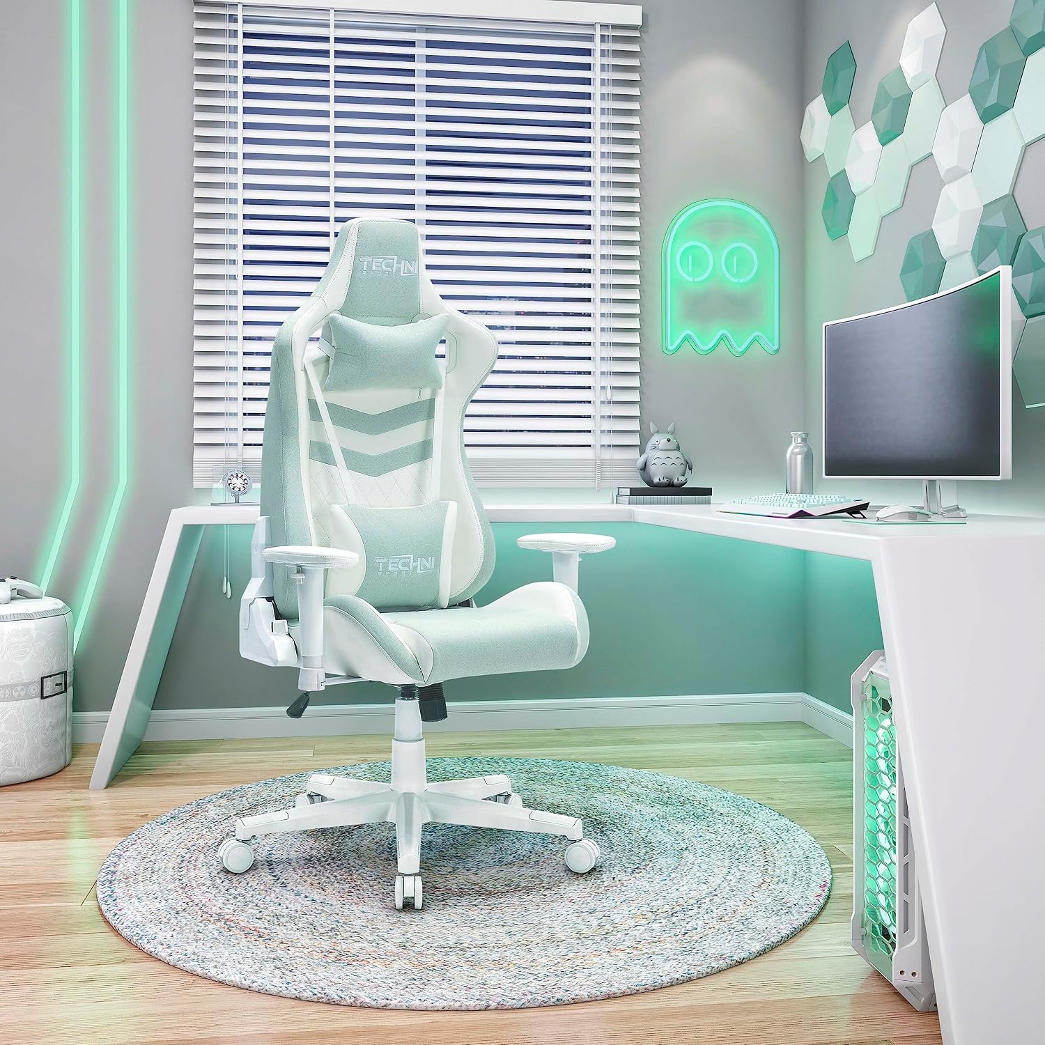 Ergonomic Office Gaming Chairs for Adults 400 Lb, High-Back Computer Desk Chair with 2D Armrests, 150° Swivel, Lumbar Support,Comfy Reclining Cute Chair for Home Computer, for Small Spaces,Mint