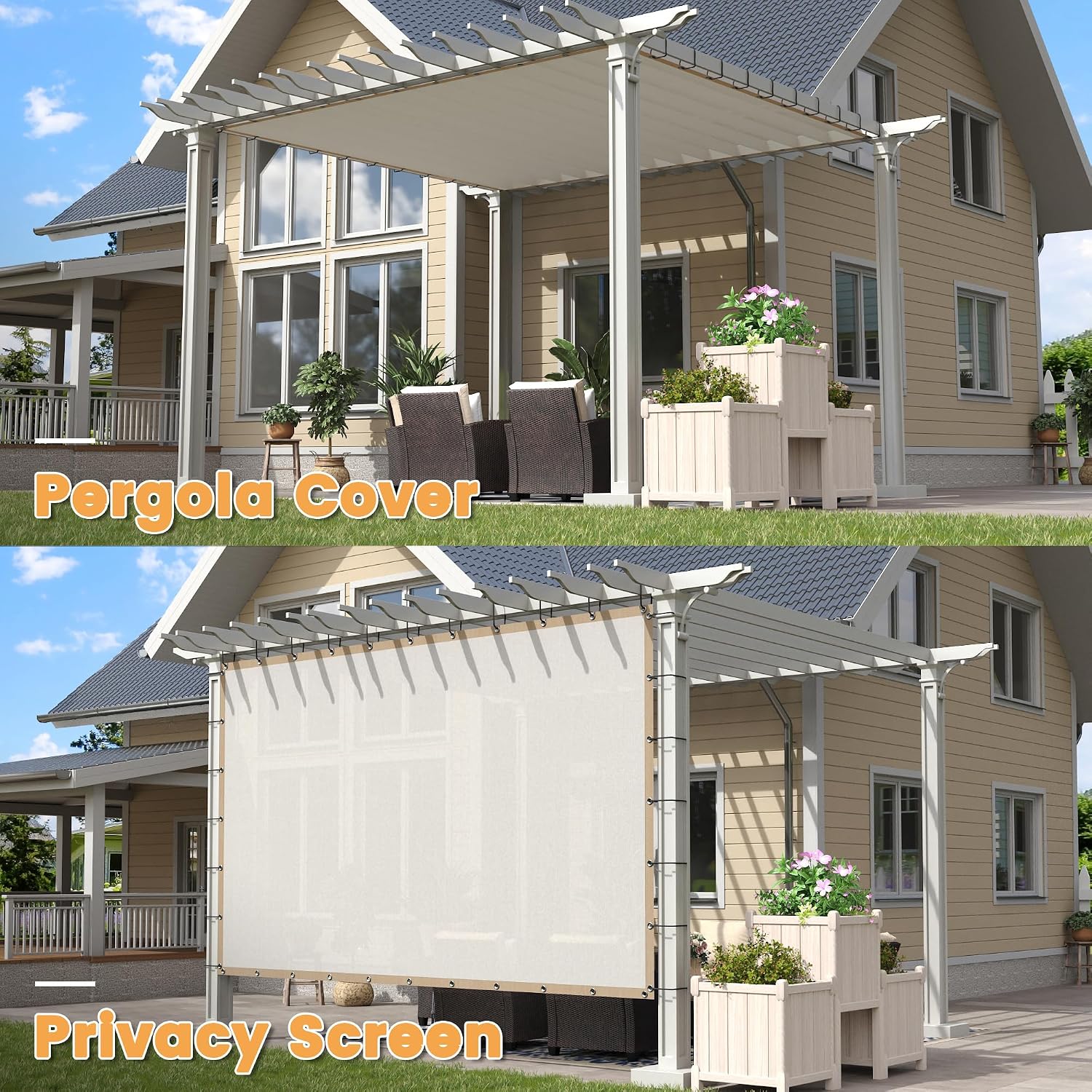 VICLLAX Shade Fabric Sun Shade Cloth with Every 2 FT Grommets for Patio Garden Pergola Cover Canopy 14x20 FT, Cream