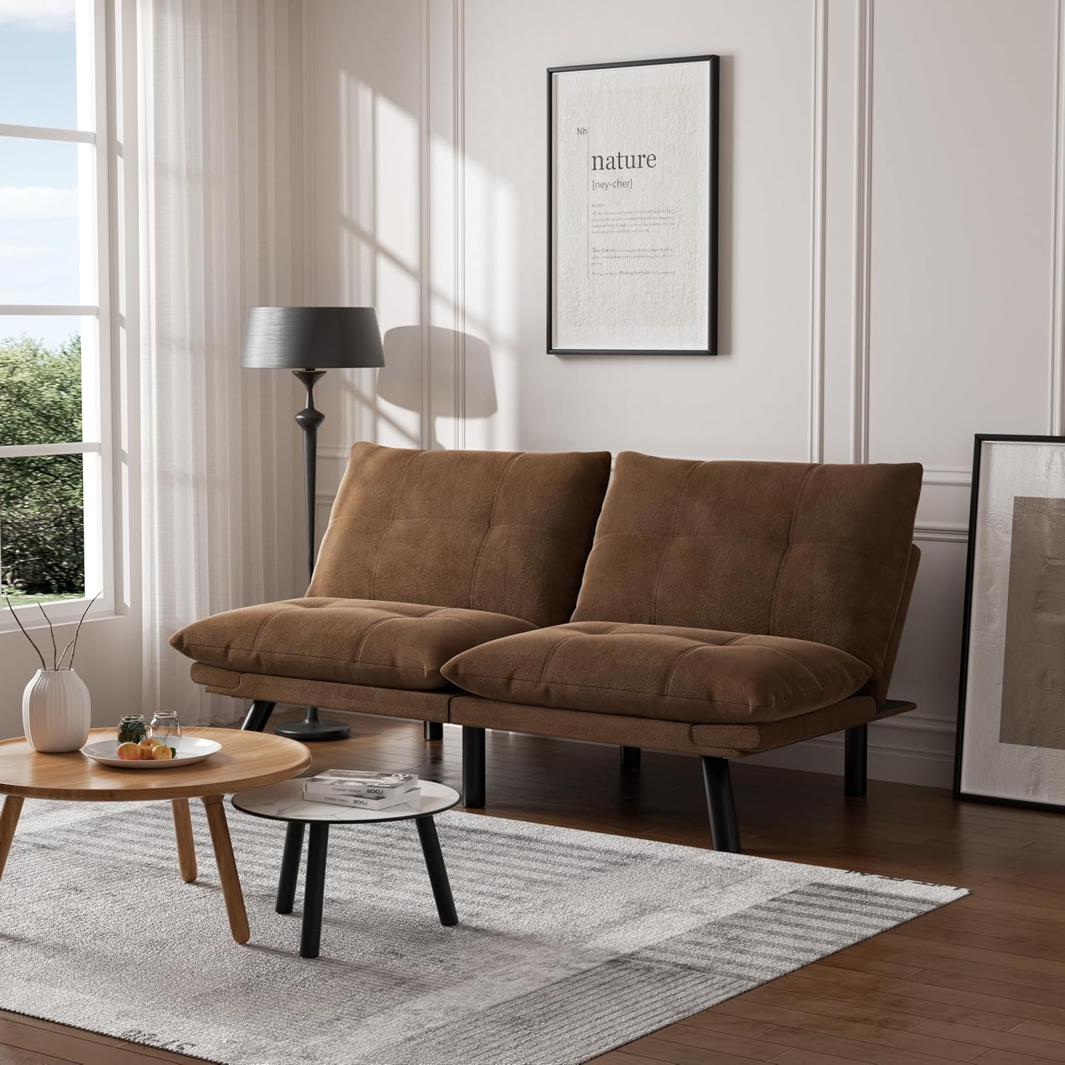 Anwick Velvet Convertible Futon Sofa Bed,71' Modern Comfy Loveseat Sleeper Sofa with Adjustable Backrest Armrest,Folding Futon Sleeper Recliner for Living Room,Office,Apartment (Brown)