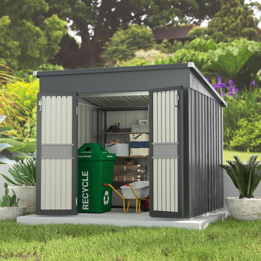 Yardenaler 7x8 FT Metal Outdoor Storage Shed, Garden Tool Shed Kit with Double Doors & Keyed Locking, Waterproof Patio Utility Tool Shed for Backyard and Garden, Gray