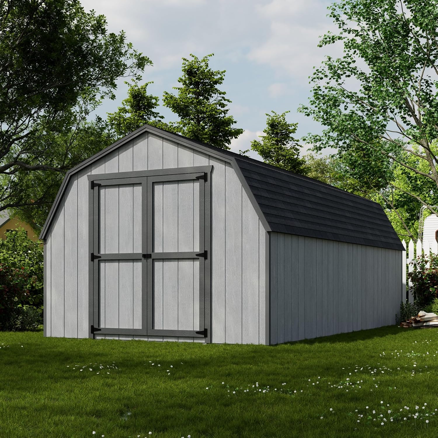 Little Cottage Co. 10x18 Value Gambrel Barn with 4 ft. Sidewalls with Floor, Outdoor Wood Storage Shed Do-It-Yourself Precut Kit