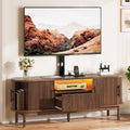 YITAHOME TV Stand with Mount and Power Outlet, Modern Entertainment Center with 3 Height Adjustment TV Mount for 32-70 inch TVs, LED Fluted TV Media Console with Sliding Doors, Curved Profile Design