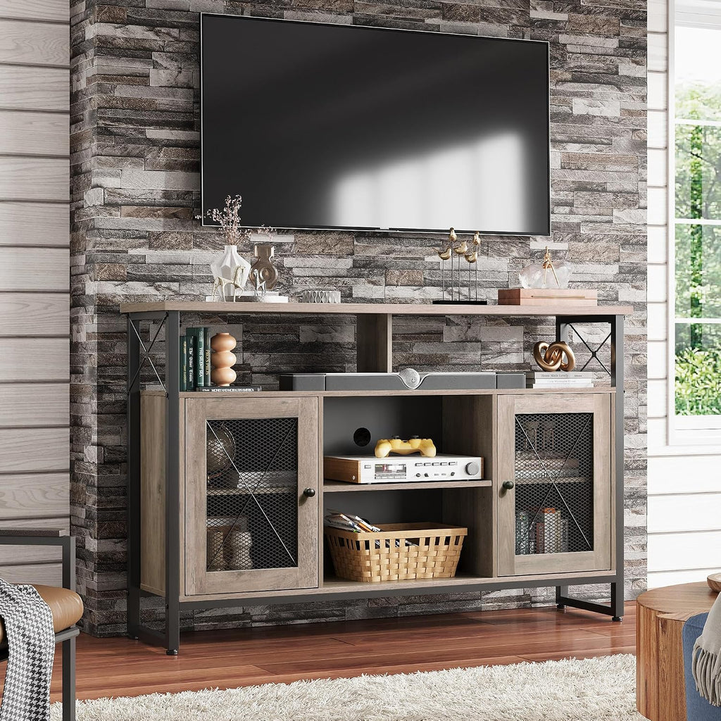 WLIVE TV Stand 55 inch TV, Tall Entertainment Center and Industrial TV Console Cabinet with Storage for Bedroom Living Room, Greige