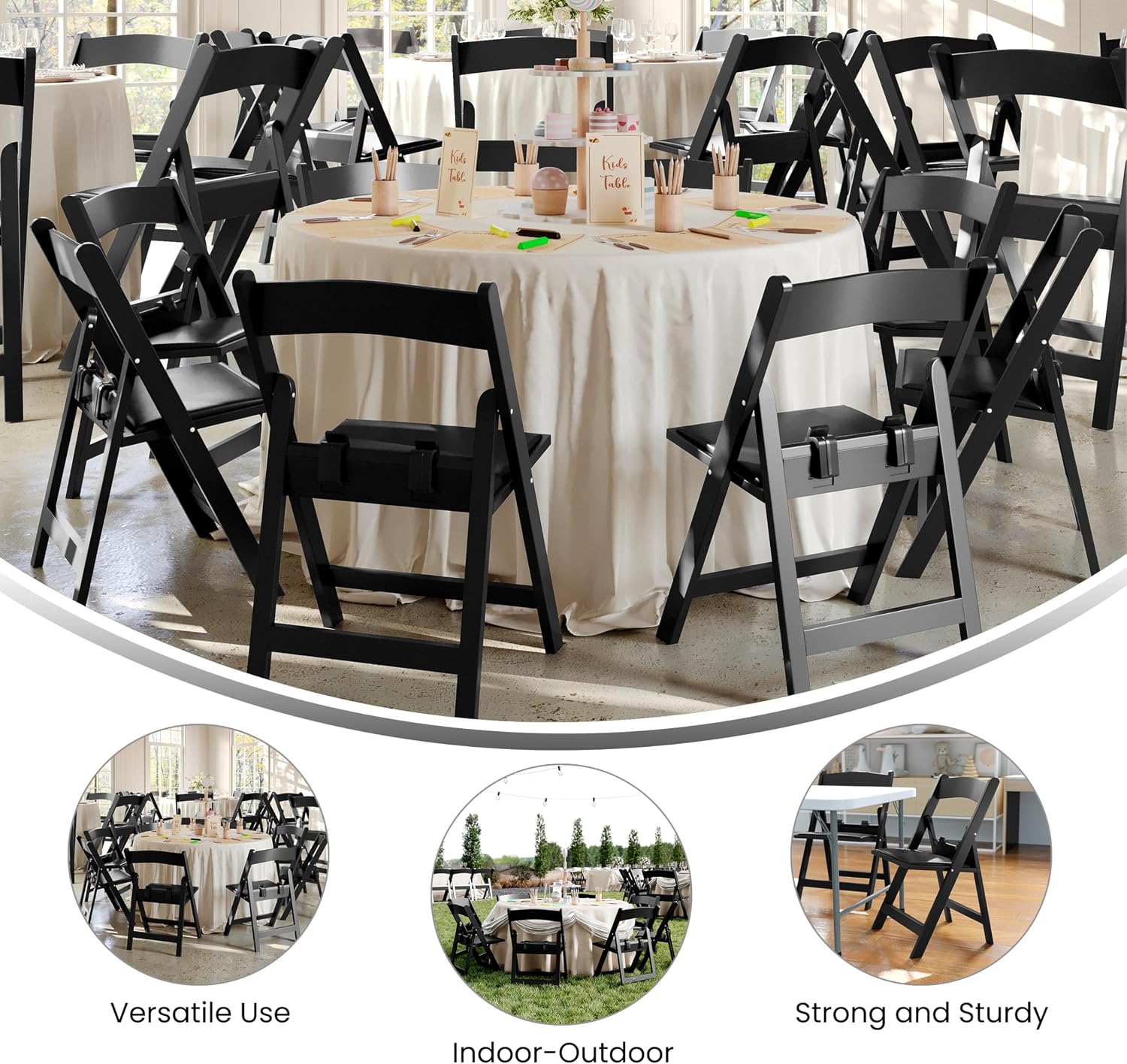 Flash Furniture Hercules Set of 10 Kids Black Resin Folding Chair with Black Vinyl Padded Seat