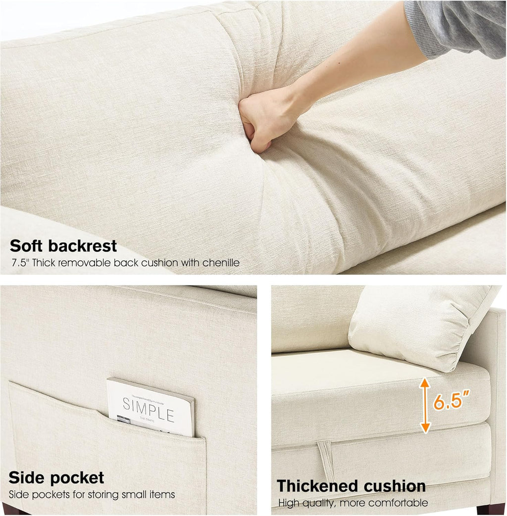 51' Loveseat Sleeper Sofa Bed, Chenille Convertible Floor Sofa Bed for Small Spaces, Folding Couch Bed with Deep Seat, 2 Pillows & Solid Frame, Pull Out Floor Couch for Living Room, Beige