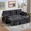 Convertible Sleeper Sofa Bed, 63 Inch Chenille Pull Out Couch with Side Table & Adjustable Backrest, Sectional Sleeper Sofa with Pull Out Bed for Living Room, Apartment, Black