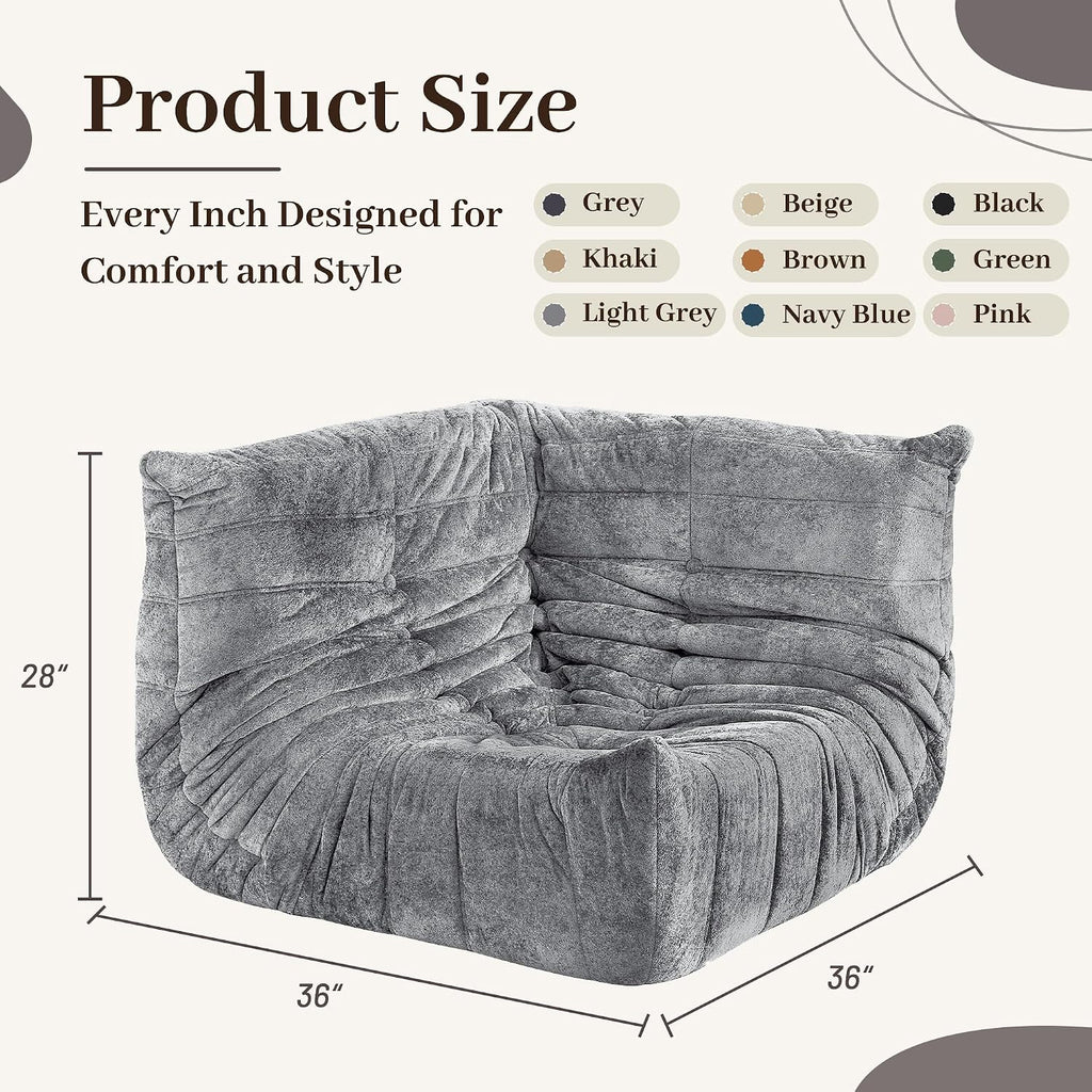 HABUTWAY Bean Bag Chair, Memory Foam Bean Bag Chairs for Adults, Fireside Corner Chair Lazy Floor Corner Sofa for Living Room, Bedroom, Dorm, Office (Light Grey)