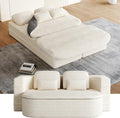 Convertible Folding Futon Sofa Bed, 2-in-1 Corduroy Love seat Sleeper Sofa with Functional Blanket, Foldable Full Size Guest Couch Bed with 4 Soft Pillows for Living Room (Beige)