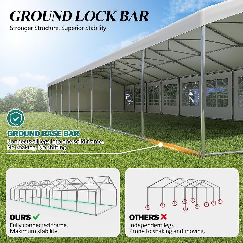 GARTOO 20' x 60' Canopy Party Tent & Carport - Heavy Duty Outdoor Wedding Gazebo with 4 Sand Bags, Event Shelter Canopy for Outdoor Event, Wedding, Birthday Party