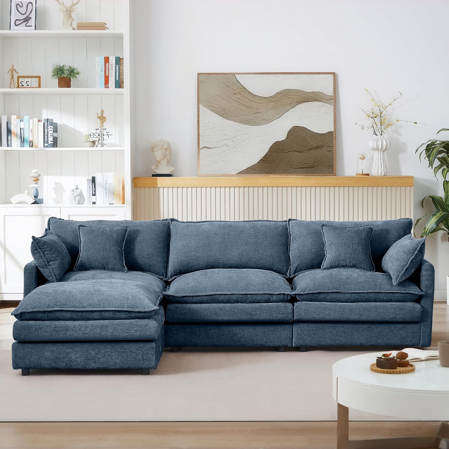 Eafurn Oversized Reversible Modular Sectional Sofa with Movable Ottoman, 4 Seater Convertible L Shaped Corner Couch Modern Chenille Sofa Set w/Double Layers Seat Cushions for Living Room Apartment